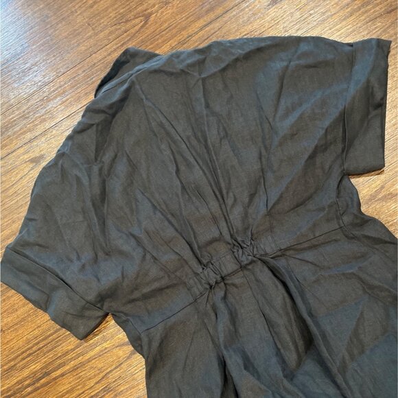 NWT Madewell Sz M Pleated Midi Shirtdress 100% Linen Black Short Sleeve NU580 - Picture 7 of 13